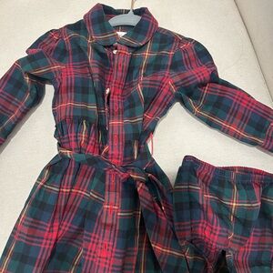Red and Green Plaid Button-Front Dress with Waist Tie